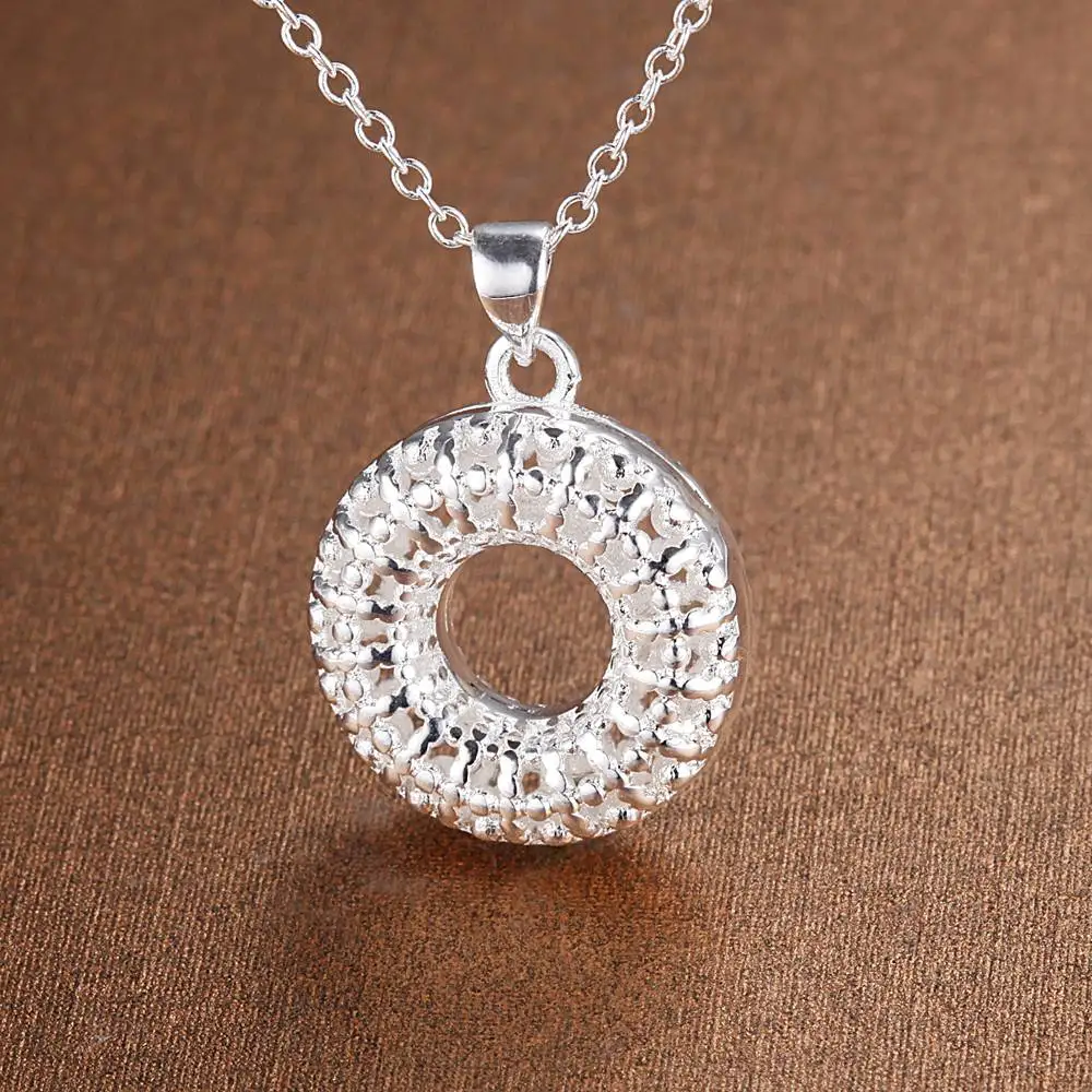 Серебряная бижутерия комплект мода цепи круглый ожерелье и серьги украшения для