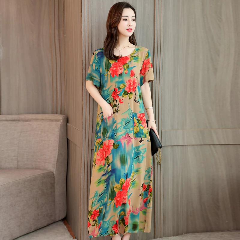 vestido de festa платье женское летнее Модное Новое Женское хлопковое Цветочное платье с круглым вырезом и коротким рукавом размера плюс