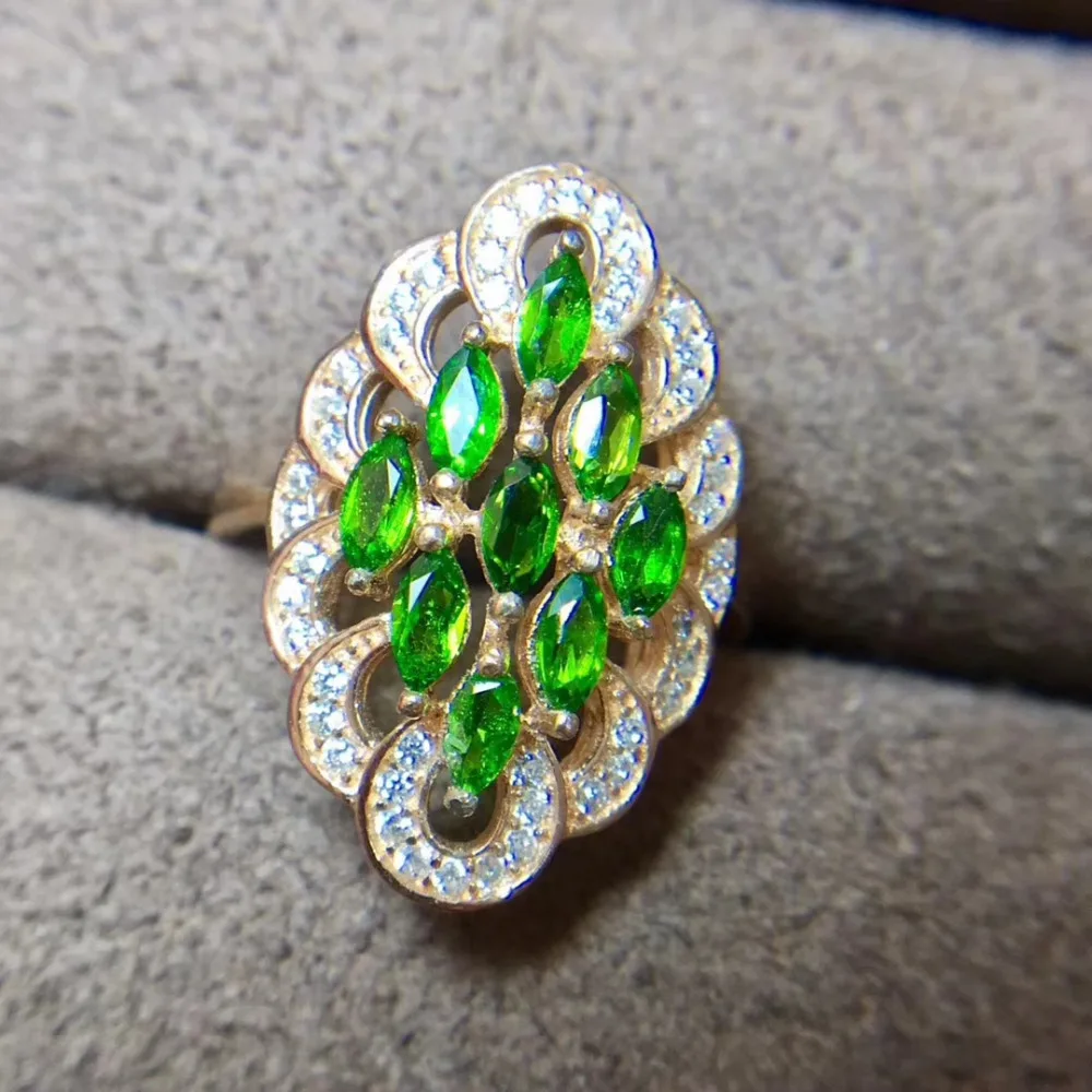 

Fashion Elegant long Rhomboid Natural green diopside gem Ring S925 Silver Natural Gemstone Ring Women's party gift Rings Jewelry