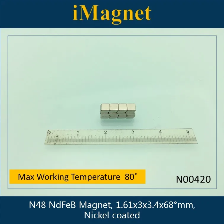 N00420 50 шт. N48 Блок редкоземельный неодимовый магнит 1 61x3x3 4x68 градусов мм для
