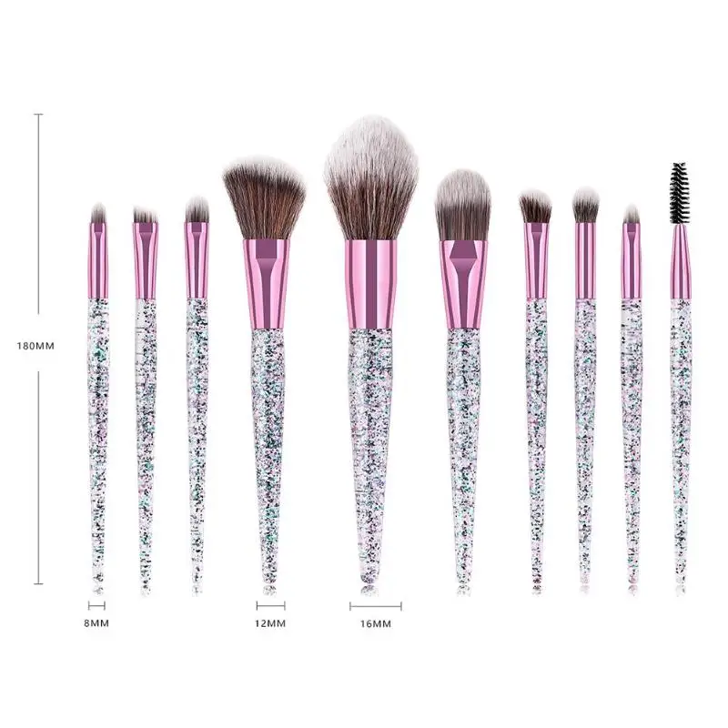 10pcs Rhinestone Crystal Glitter Makeup Brushes Set Pro Foundation Blending Concealer Make Up Brush Gift | Красота и здоровье