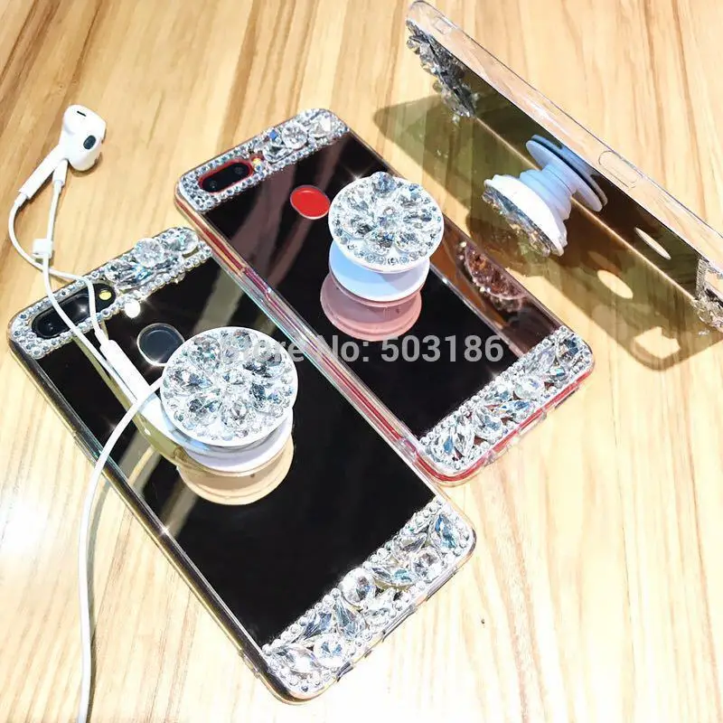 Зеркальный чехол со стразами и кольцом-держателем для Huawei P20 P30 Lite Mate 20 10 Pro 3 3i P Smart