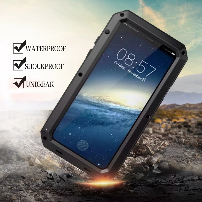 

Luxury Shockproof Metal Aluminum Case For iphone 6s/6 Plus 8 8Plus 7 7Plus X 10 5s 5 Waterproof Armor Rugged Covers +Glass film
