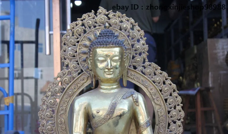 FREE Shipping Tibet Tibetan Bronze Gilt gild Buddhist Amitabha Sakyamuni Buddha Statue Mascot People | Дом и сад