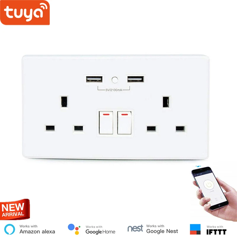 Tuya Smart WiFi в розетке умная розетка 2 независимая управления и USB порта Alexa Google