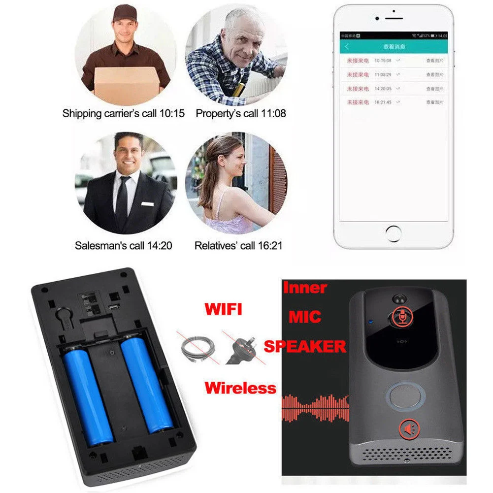 Беспроводной Wifi HD дверной звонок умный видео телефон приложение дверной звонок визуальное Кольцо IP удаленный домофон безопасная камера ИК сигнализация Домашняя безопасность