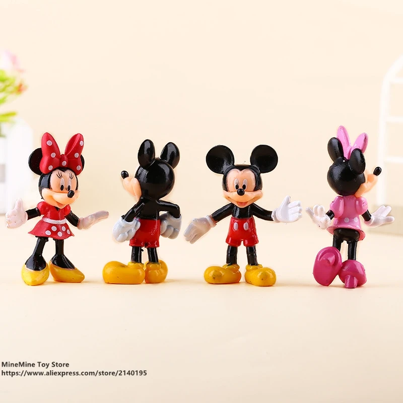 DISNEY Mickey Mouse Minnie 4pcs/set 7.5cm Action Figure Posture Anime Decoration Collection Figurine Toy model for children gift | Игрушки и