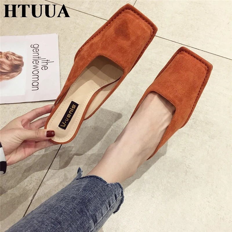 HTUUA/обувь на блочном каблуке женские шлепанцы массивном высоком с квадратным