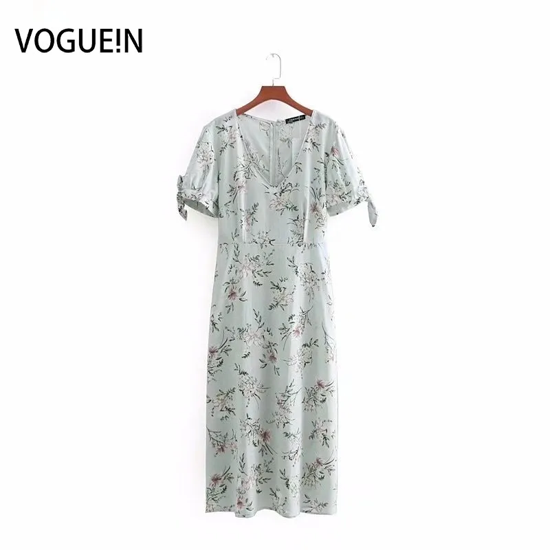 VOGUEIN новые женские летние с коротким рукавом v образным вырезом цветочный принт