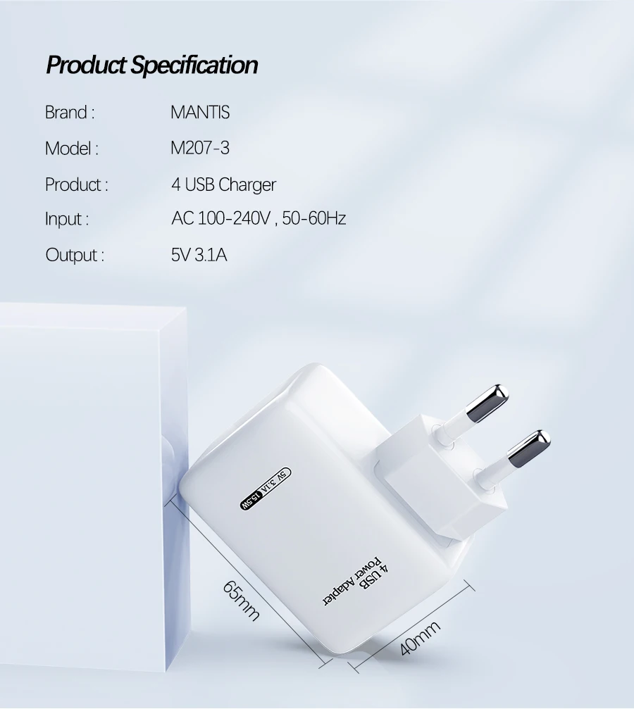 MANTIS 4 порта USB зарядное устройство 3.1A умный дорожный адаптер для зарядного устройства для iPad iPhone XR XS MAX для samsung Универсальное зарядное устройство для телефона s