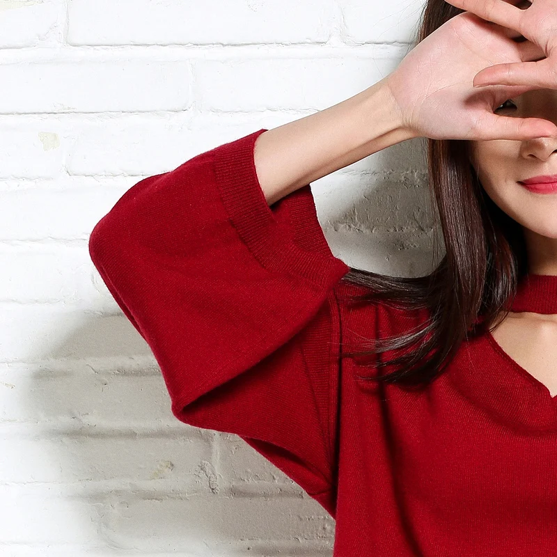 Женский кашемировый шерстяной джемпер свободный с V-образным вырезом и