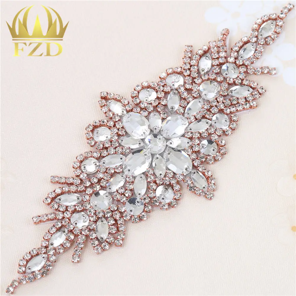 

(30pieces) Rose Gold Clear Crystal Applique Flatback Rhinestone Decoration Trim Flower Wedding Bridal Sash Belt Strass Trimming