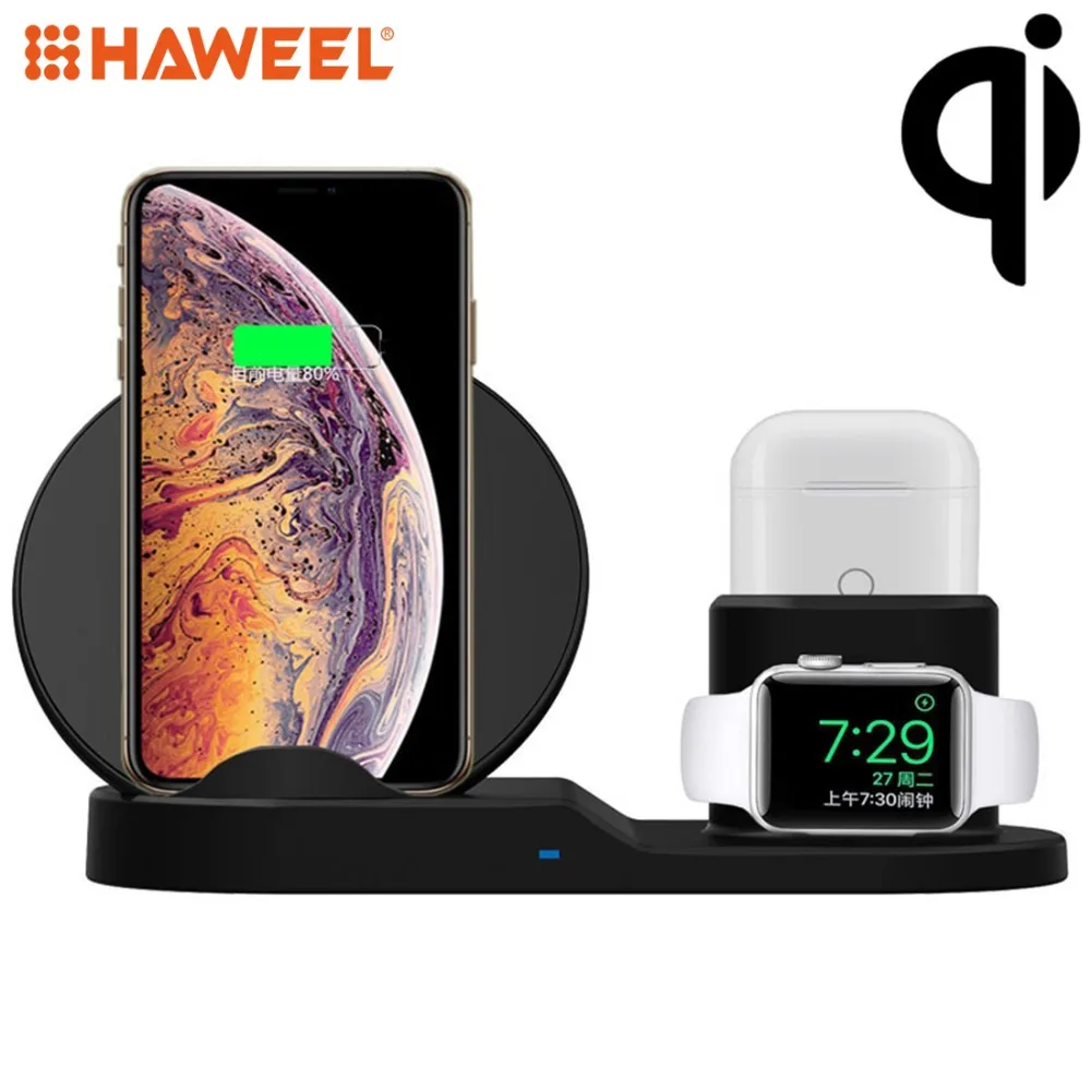 

HAWEEL 3 in 1 Fast Wireless Charger Holder for Qi Standard Smartphones & iWatch & AirPods