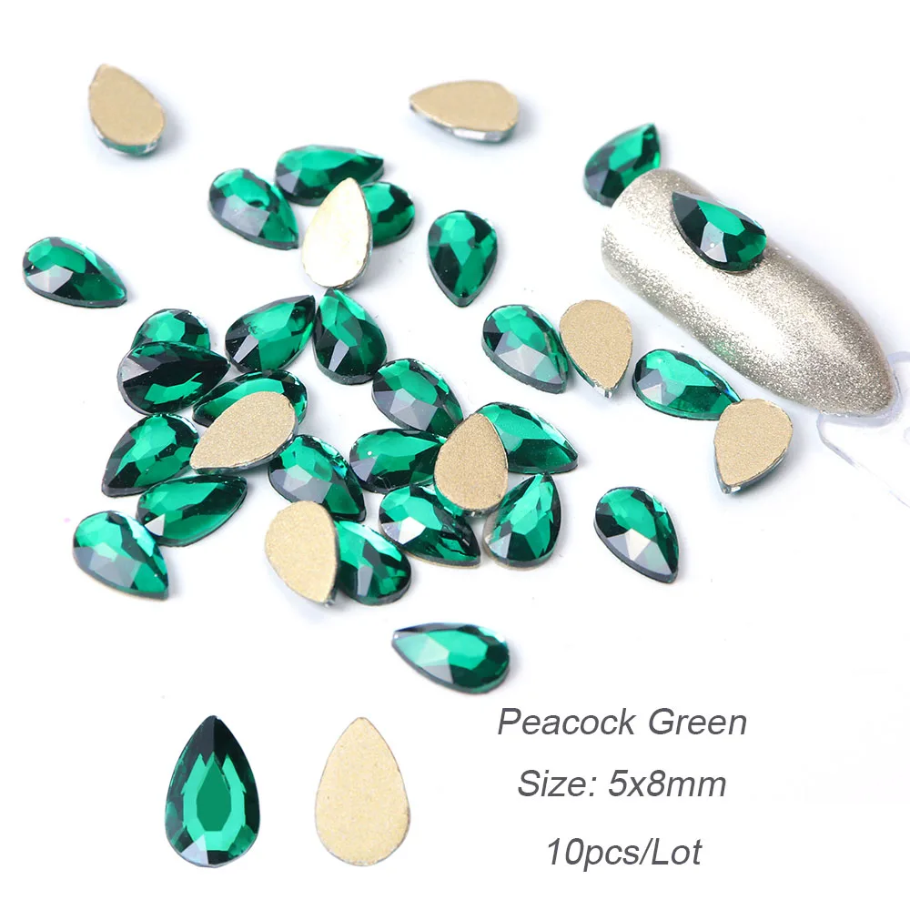 Peacock Green 10 шт. Кристаллы Стразы для ногтей 3D страз жир капли воды камни AB дизайн ногтей украшения аксессуары для ногтей алмазный Маникюр BEA41 - Цвет: Peacock Green