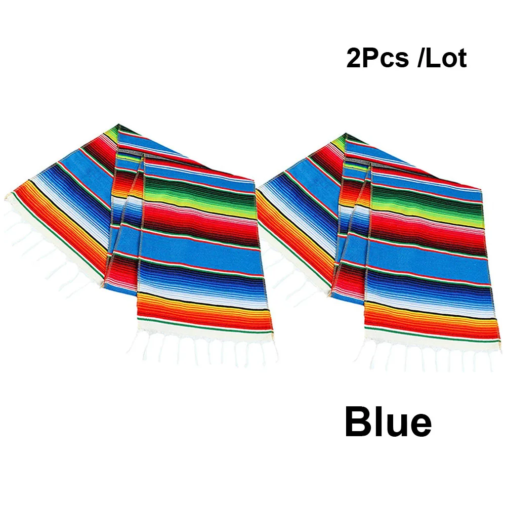Blue-2Pcs Мексиканский Serape Настольная дорожка хлопковая скатерть Радуга DIY свадебные Fiesta вечерние украшения 213X35 см 1/2/4/5 шт 2 Цвета - Цвет: Blue-2Pcs