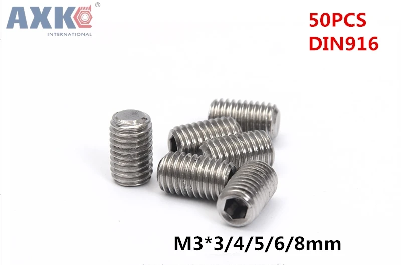 AXK 50 шт. M3 * 3/4/5/6/8 DIN916 Шестигранная головка из нержавеющей стали с шестигранной
