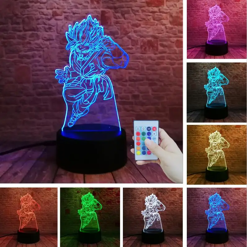 Controller 7 Color Dragon Ball Z Super Saiyan God экшен-фигурка Гоку 3D настольная лампа 7 цветов, меняющий светодиодный ночник, детская игрушка для сна, рождественские подарки - Испускаемый цвет: Controller 7 Color