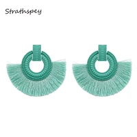 strathspey handmade fan shaped circle tassel earrings for women boho statement fringe drop dangle earring fashion jewelry