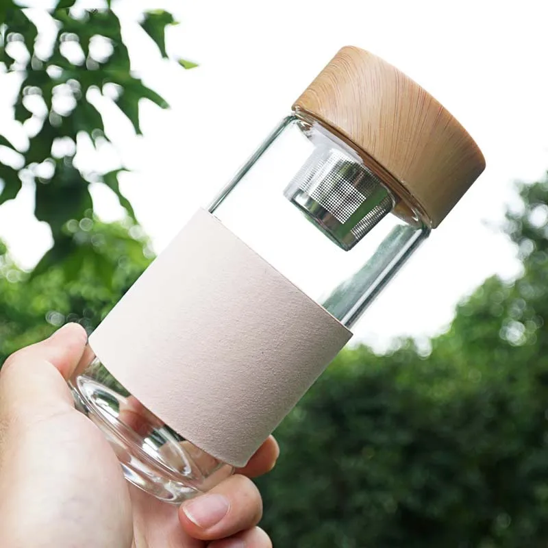 Новинка бутылка для воды 400 мл летняя стильная портативная стеклянная с тканевым