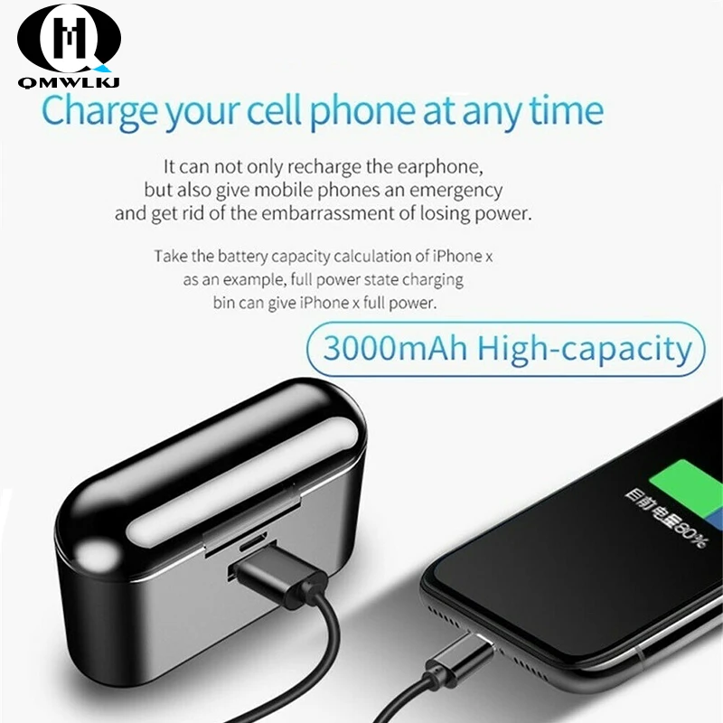 TWS 5D стерео Bluetooth гарнитура 5 0 Mini Twins наушники Беспроводная зарядка коробка 2200mAh
