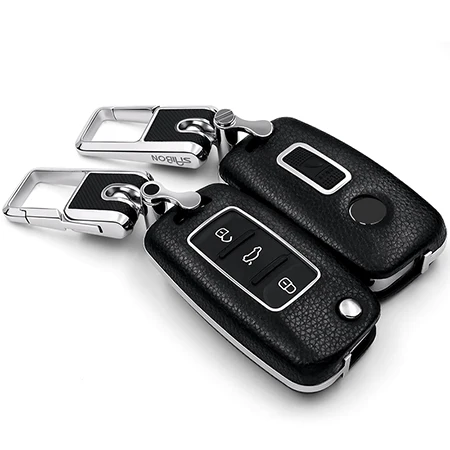 Натуральный коричневый чехол для ключей для Volkswagen VW TIGUAN Touareg BORA LAVIDA Sagitar Jetta Gran Lavida POLO SANTANA PASSAT GOLF6 - Название цвета: Black