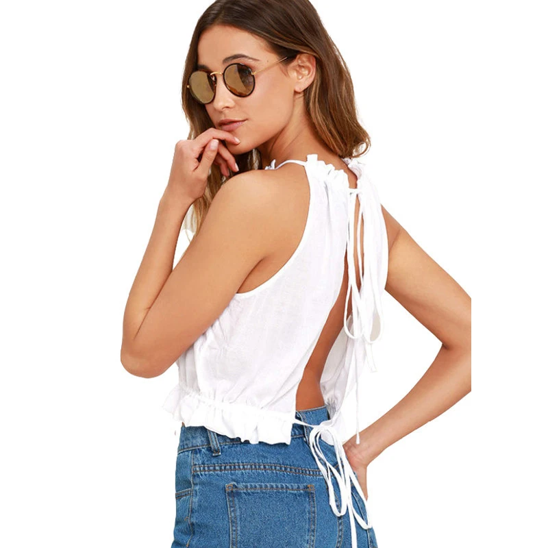 Мода Cami футболка Женские топы с открытыми плечами Холтер рукавов короткая со