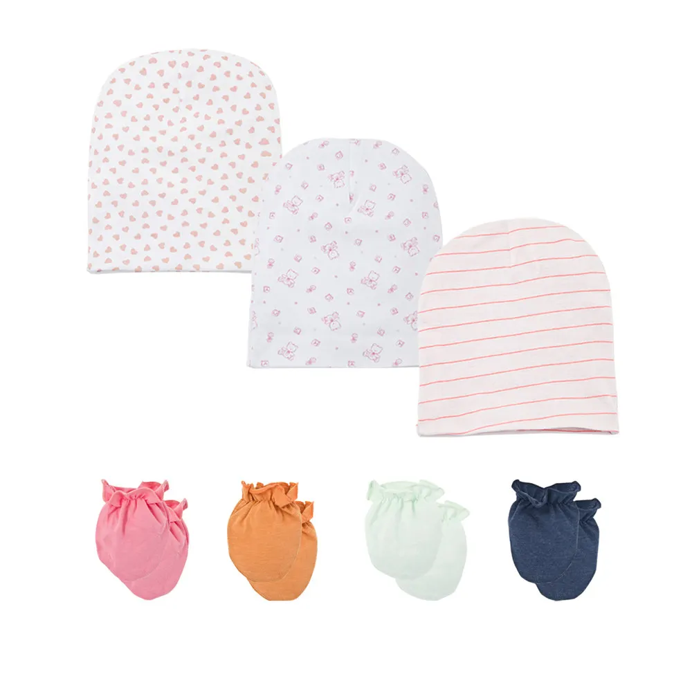 4Pairs Fashion Baby Anti Scratching Gloves Newborn Protection Face Cotton Scratch Mittens with 3hats 100% cotton | Детская одежда и