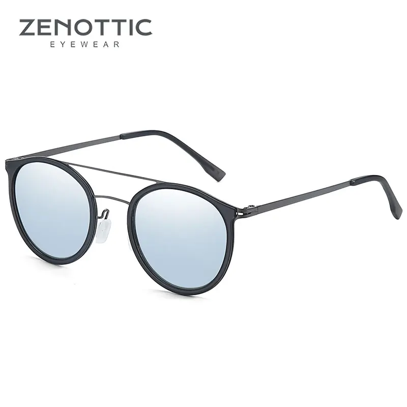 Поляризационные солнцезащитные очки из ZENOTTIC сплава для женщин, круглый светильник, модные солнцезащитные очки UV400, мужские фирменные дизайнерские очки Polaroid, новинка BT6300 - Цвет линз: 002