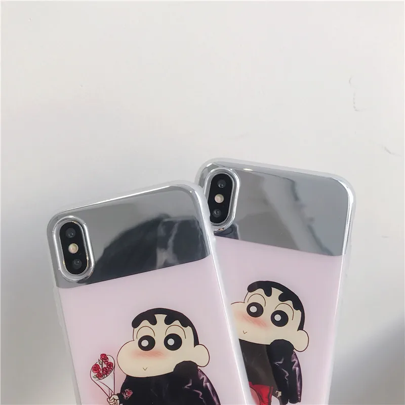 Зеркальный чехол с милым мультяшным принтом Shin-chan IMD белый мягкий для мобильного