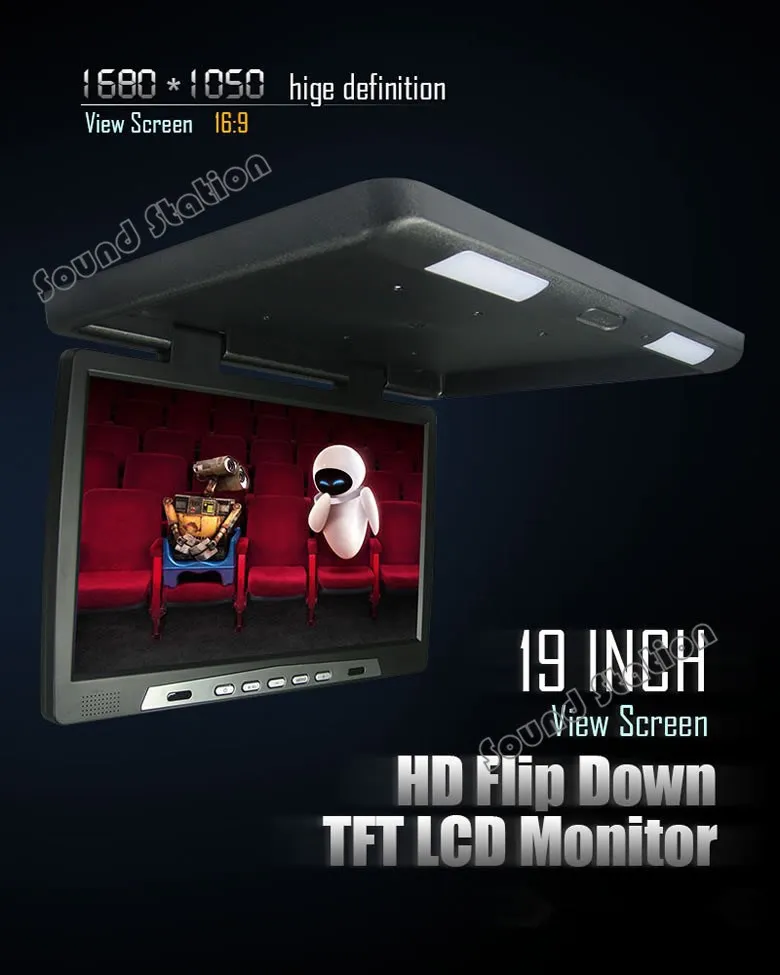 Автомобильный откидной потолочный TFT ЖК монитор 19 дюймов HD с креплением на крышу