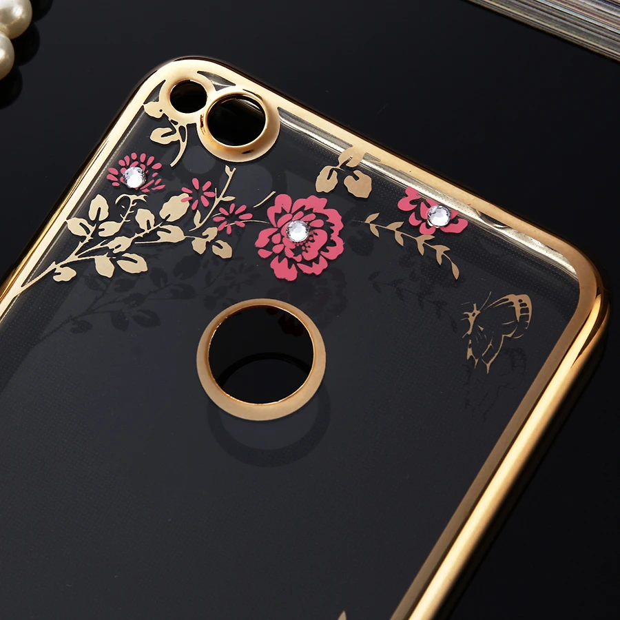 P8 Lite 2017 Case Electroplating Rhinestone Secret Garden Flower Clear For Huawei Soft TPU Diamond Cover Y118 |