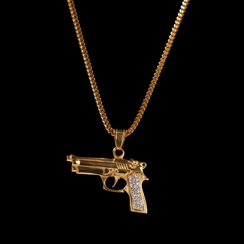 Золотая подвеска из нержавеющей стали прямое ожерелье с пистолетом кубинская