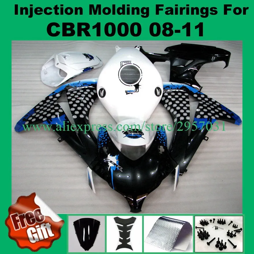 

Free screws+gifts For Honda CBR 1000RR 2008 2009 2010 2011 Black White CBR 1000 RR ABS Plastic motorcycle Fairing Kit