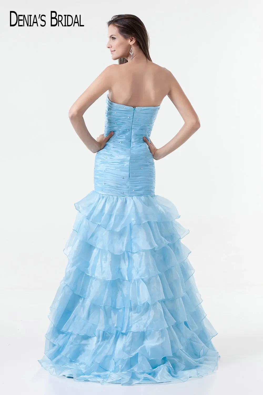 Синее вечернее платье-Русалка с оборками без бретелек | Свадьбы и торжества