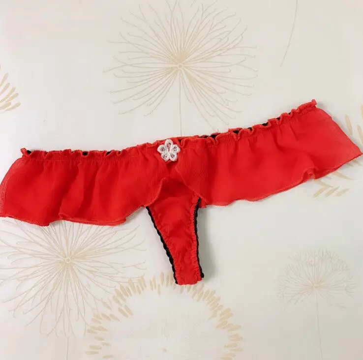 Red Новое поступление, реальные фотографии, сексуальные, Лолита, милые, низкая посадка, шифон, Т-образный вырез, стринги, трусики, нижнее белье, трусики, стринги, нижнее белье - Цвет: Red