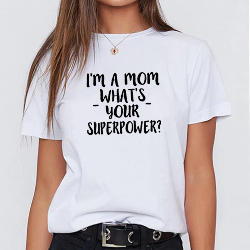 Женская футболка с коротким рукавом I'M A Mom белая хлопковая Футболка Boho забавным