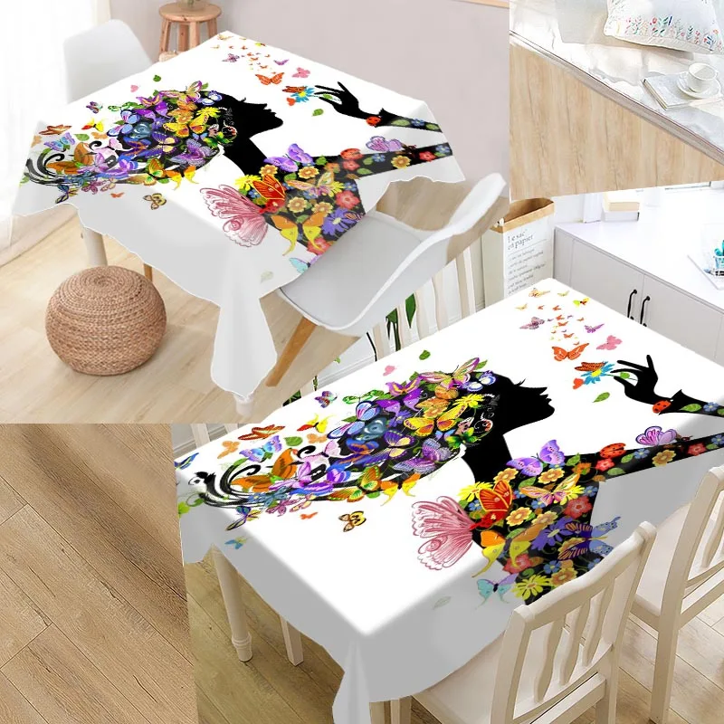 

Best Custom Butterfly Girl Table Cloth Rectangular Oxford Print Waterproof Oilproof Square Table Cover Party Wedding Tablecloth
