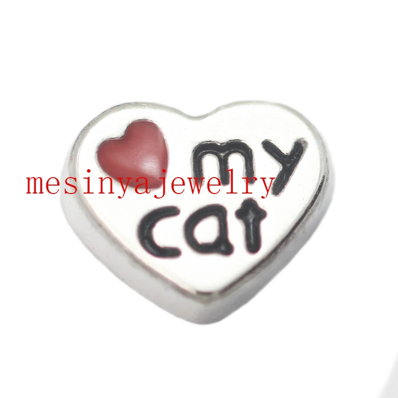 10 шт. Плавающие Подвески в форме сердца с надписью Love My Cat|floating charms|cat floating charmfloating