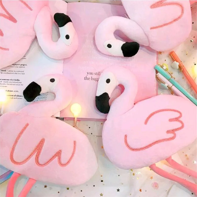 1 шт. Kawaii Мультяшные школьные чехлы карандаши сумка милый Фламинго плюшевая ручка