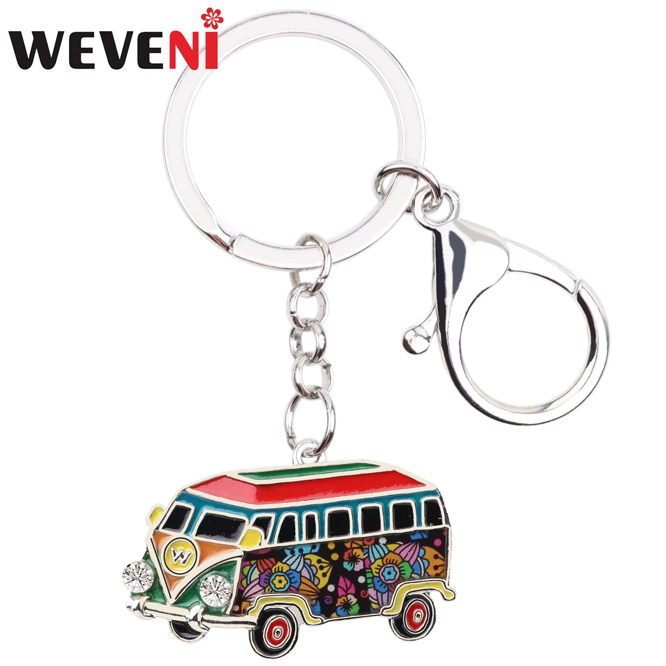 

WEVENI Enamel Metal Bus Autobus Key Chain Keychain Ring Novelty Transportation Jewelry For Women Girls Bag Pendant Charms Gift