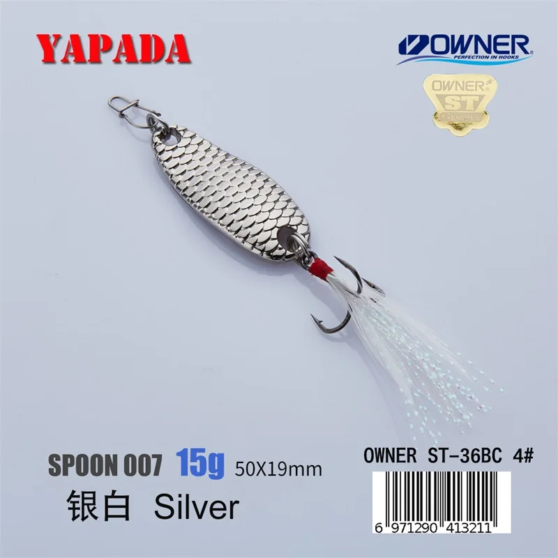 Silver 15g Feather YAPADA ложка 007 Loong шкала владелец тройной крючок 10 г/15 г 43-50 мм многоцветный цинковый сплав рыболовные приманки бас металлическая ложка перо - Цвет: Silver 15g Feather
