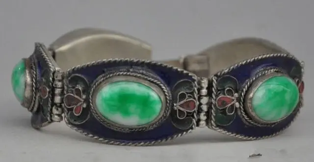 /China's Tibet dynasty palace cloisonne silver inlaid jade bracelet fine jewe 5.25 | Украшения и аксессуары