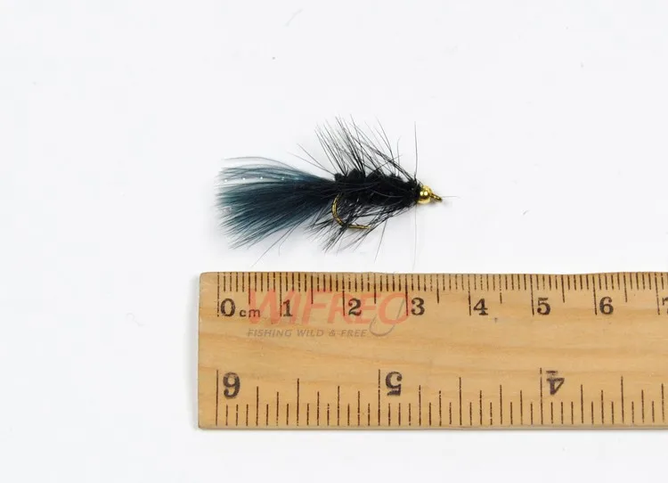 10 шт. Wifreo 8# стример Woolly Bugger Fly черный цвет с кристаллами флэш Хвост Золотая голова коробка