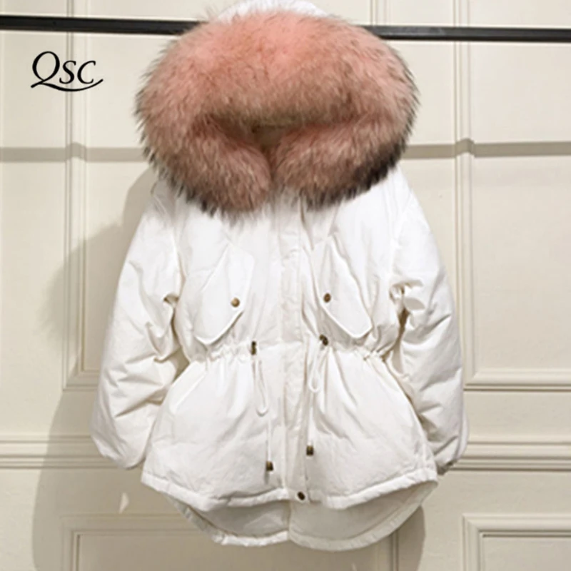 Корейская Мода 2017 Женское пальто из натурального меха тонкая талия зимнее