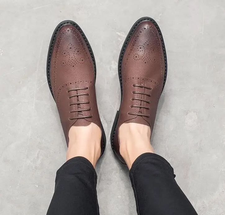 Genuine Soft Leather Pointed Toes Smart Casual Dress Shoes Carved Brogue Lace Up Breathable Summer Cut-Outs Sandals | Обувь