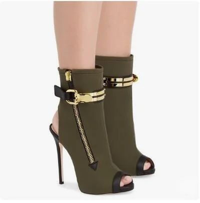 Лидер продаж ботильоны цвета хаки зеленого золотистого с металлическими
