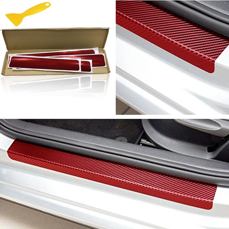 

4pcs/set 3D Carbon Fiber Car Door Sill Scuff Cover Sticker Anti Scratch Red