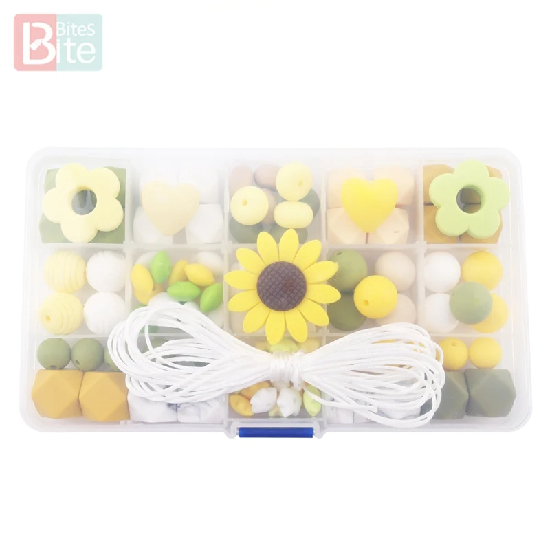 Sunflower Set Набор силиконовых бусин для укусов, детский Прорезыватель для зубов, детские товары, без бисфенола, пищевой силикон, грызун, роза, шестигранная силиконовая бусина - Цвет: Sunflower Set