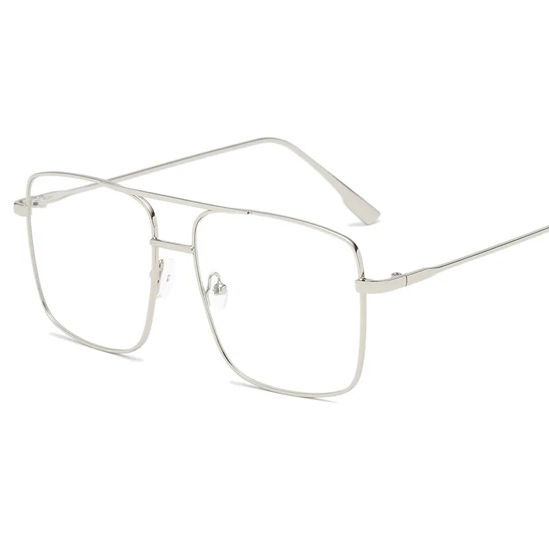 Optical Eye Glasses Frame Men Women Oversized Square Eyeglass Clear Lens Metal Frame Eyewear Accessories Prescription Glass - Цвет оправы: SILVER