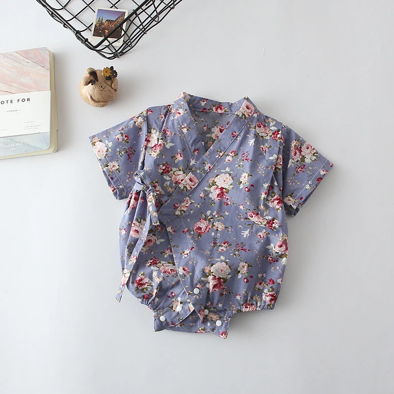 Летние Детские Кимоно комбинезоны для девочек и мальчиков цветочный японский спортивный костюм детские повседневные Комбинезоны для младенцев